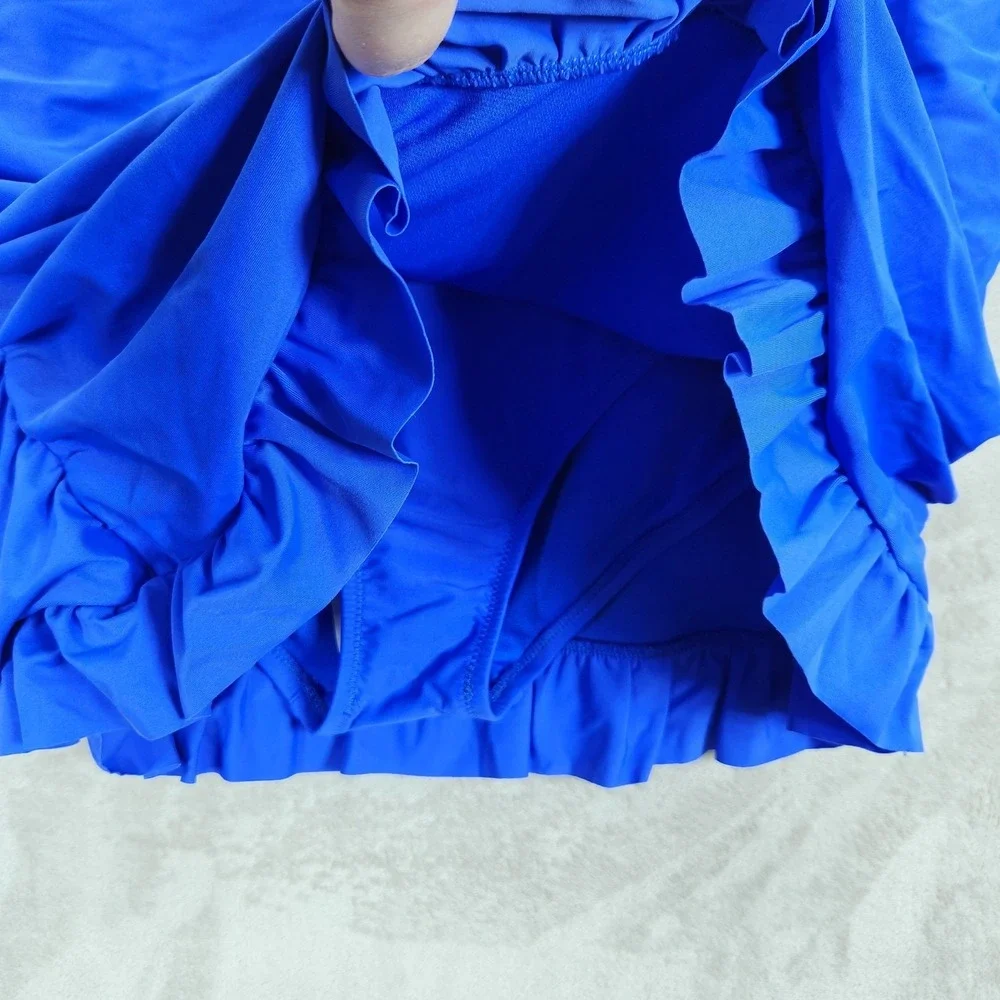 Raisins Curve Echo Skirt Swim Bottom Blue Ruched Ruffle Plus‎ Size 18W M840068